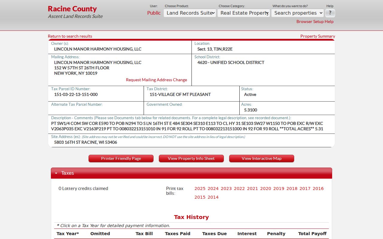 Caledonia residents directory parcel detail in Racine County