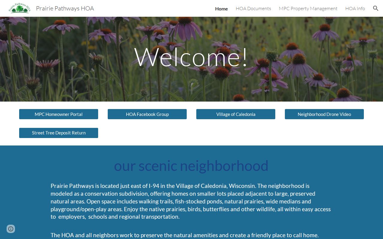 Caledonia neighbors and Prairie Pathways public association information