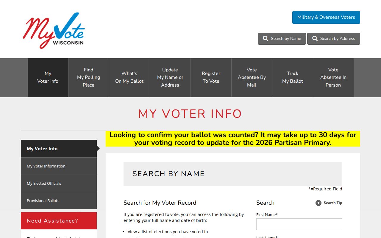 Caledonia residents directory MyVote Wisconsin lookup fields