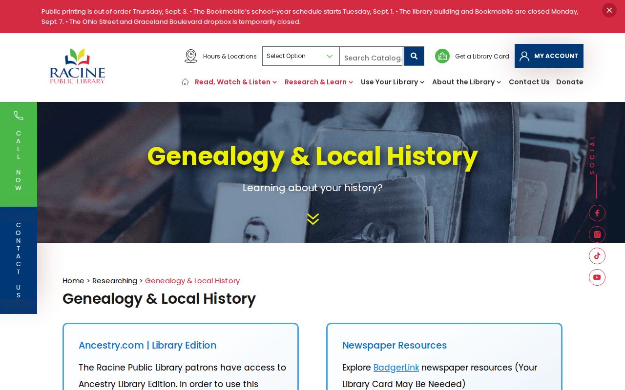 Caledonia residents directory local history resources at Racine Public Library